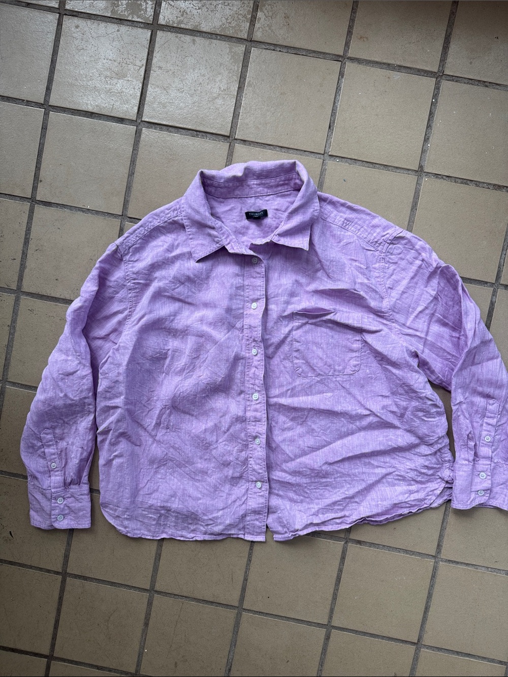 Talbots Lavender Button-Down Linen Shirt XL Petite
